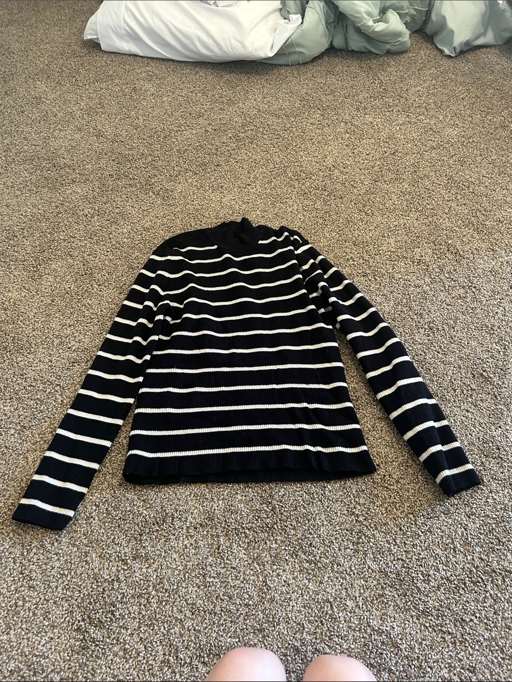 American Eagle Outfitters Black & White Striped Mock Neck Long Sleeve Top